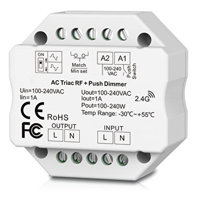 RF TRIAC, PUSH "pastilla" para caja de empalme 220W, 1A, 220-240V AC
