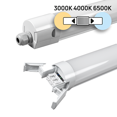Pantalla estanca de LED enlazable policarb.,multitonalidad,1,20m,36W,(3000K-45000K-6500K), IP65