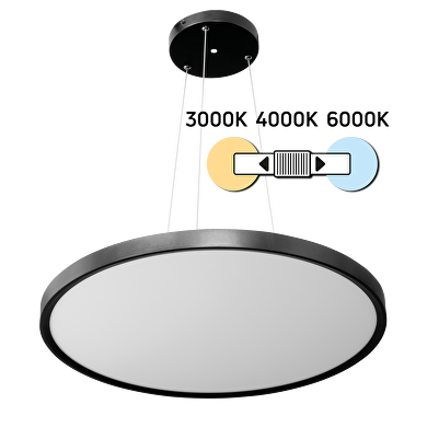 LED plafón Slim, 40W, 3000K/4000K/6000K(CCT), 220V-240V AC, IP20,color negro, montaje suspendido