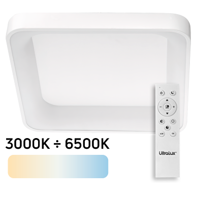 Plafón de LED dimable ;CCT 3000K-6500К; max. 72W, mando a distancia, color blanco, cuadrado, IP20
