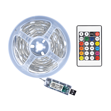 LED USB luz navideña ambiental 1W/m, RGB, 5V DC, SMD3939, 20m, 10 LEDs/m, IP65