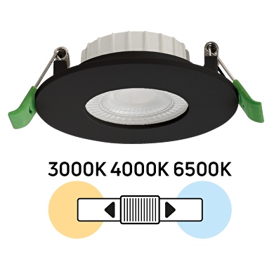 LED downlight de empotrar, 6W, IP44,negro, con opción de elegir la temperatura de color CCT.