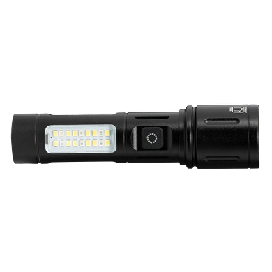 LED linterna con zoom y luz lateral 8W/8W, 6500K/3500K, 5V DC, IP44