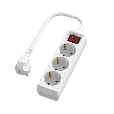 Alargador 3 enchufes Shuko,blanco, con interruptor, cable 5m