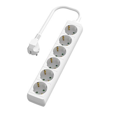 Alargador 6 enchufes Shuko,blanco, cable 3m