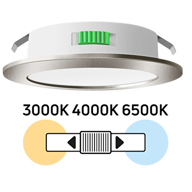 LED downlight para muebles de empotrar, redondo , 4W, 3000K/4000K/6500K(CCT), 12V DC, IP44,niquel satinado