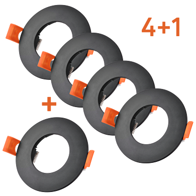 Aros de empotrar promo pack 4+1, redondo, fijo , color negro, PVC, IP20
