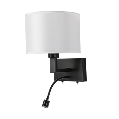 Aplique de pared con pantalla de tela y LED lámpara flexible direccional , Е27, max 10W LED/1W, 3000K, IP20, negro