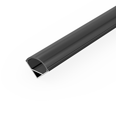 Perfil de aluminio para tiras de  LED angular , negro, con difusor negro, poca profundidad, 2m