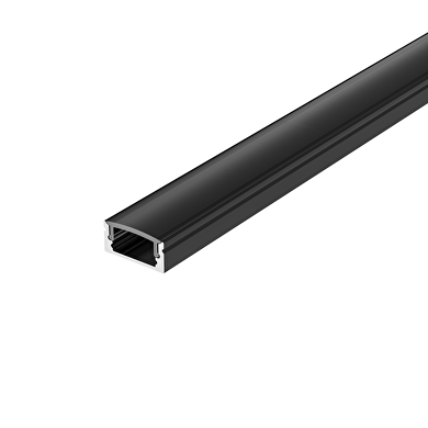 Perfil de aluminio para tiras de LED de superficie , negro, con difusor negro, poca profundidad, 2m