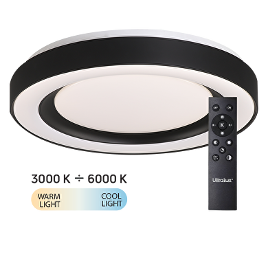 Plafón de LED dimable 3000K-6000К (ССТ) con mando a distancia, negro,ring, redondo max.72W, IP20
