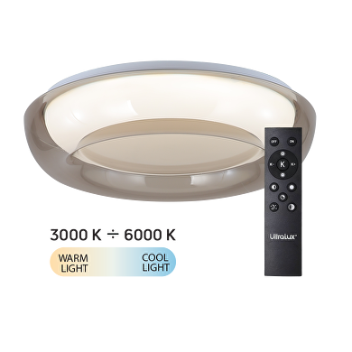 Plafón de LED dimable 3000K-6000К (ССТ) con mando a distancia, cuarzo ahumado, redondo max.72W, IP20
