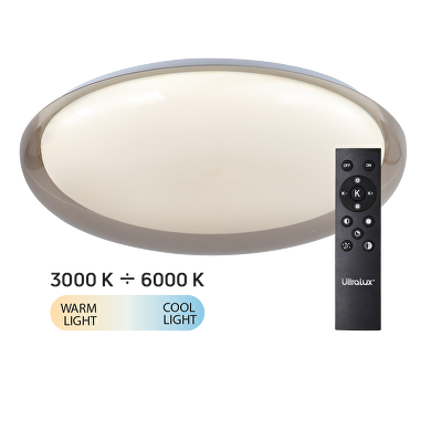 Plafón de LED dimable 3000K-6000К (ССТ) con mando a distancia, cuarzo ahumado, redondo max.72W, IP20