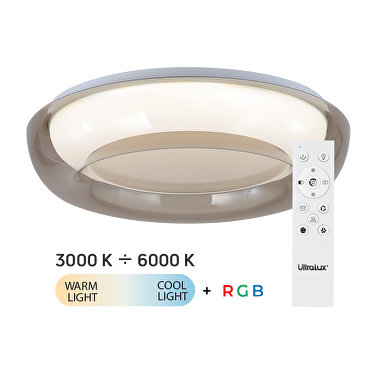 Plafón de LED 28W+5W, dimable ССТ(3000K-6000К)+RGB con mando a distancia, redondo, cuarzo ahumado, IP20