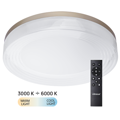 Plafón de LED dimable; ССТ 3000K-6000К; max.72W;con mando a distancia, color oro; redondo; IP20