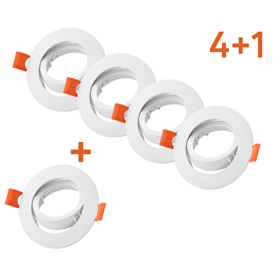 Aros de empotrar promo pack 4+1,GU10, redondos, basculantes , color blanco, PVC, IP20