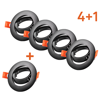 Aros de empotrar promo pack 4+1,GU10, redondos, basculantes , color negro, PVC, IP20