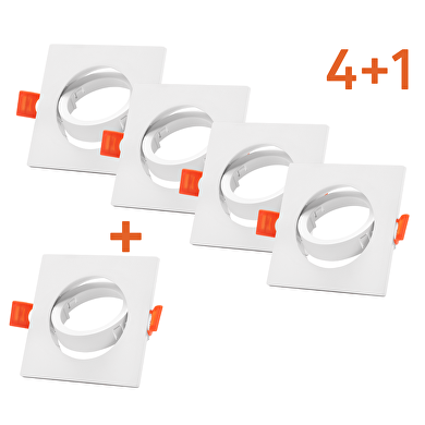 Aros de empotrar promo pack 4+1,GU10, cuadrados, basculantes , color blanco, PVC, IP20