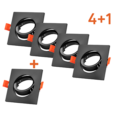 Aros de empotrar promo pack 4+1,GU10, cuadrados, basculantes , color negro, PVC, IP20