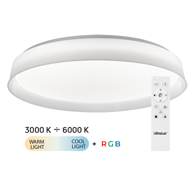 Plafón de LED dimable RGBW; ССТ 3000K-6000К+RGB;28W+5W;con mando a distancia, color blanco; redondo; IP20