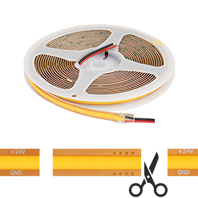 Tira de LED Free-cut COB, 13W/m, 4200K, 24V DC, 528 LEDs/m, 5m Ra≥90, IP20