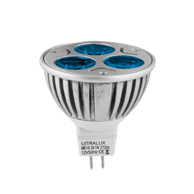 LED dicroica dimable,3W (3x1W), MR16, 12V AC/DC, azul