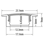 Perfil de aluminio para tira de LED , de empotrar ,poca profundidad, 3m