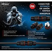 Conector estanco con únion y conexión rápidas L16, 3 polos, 16А, IP68, 1 un..