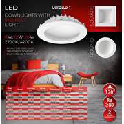 Downlight de LED con luz indirecta, cuadrado 12W 4200K(luz neutral),Flickerless,SMD2835