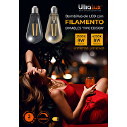 Bombilla de LED con filamento,dimable, 8W, E27, 2500K(ámbar), 220-240V AC, ST64