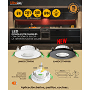 LED downlight de empotrar, 6W, IP44,negro, con opción de elegir la temperatura de color CCT.