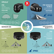 Sensor de movimiento 2xPIR IP65 superficie 180º/360º 9m NEGRO, lente negra