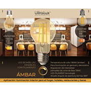 LED bombilla standart con filamento,dimable, A60, 8W, E27, 1800K(luz ámbar)