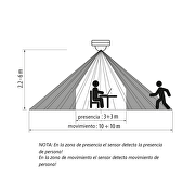 Sensor PIR de movimiento y presencia(2 ZONAS), montaje de superficie 360, 10m, IP20,1000W