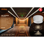 Sensor de pasillos 3XPIR IP20 superficie 360º 30m blanco, 2000W/1000W,