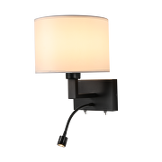 Aplique de pared con pantalla de tela y LED lámpara flexible direccional , Е27, max 10W LED/1W, 3000K, IP20, negro