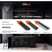 Perfil de aluminio para tiras de LED angular , negro, con difusor negro, poca profundidad, 2m