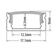 Perfil de aluminio para tiras de LED de superficie , negro, con difusor negro, poca profundidad, 2m
