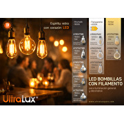 LED bombilla globo con filamento ahumado, G125, 5W, E27, 1800K, 230V AC, ámbar